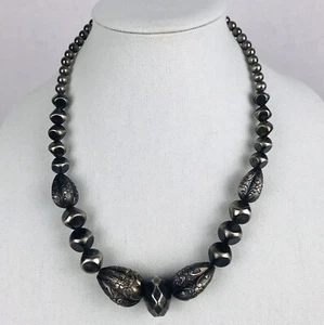 Vintage Gothic Medieval Chunky Beaded Necklace Silver Tone Gunmetal 24” - Picture 1 of 7