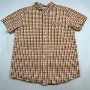 Columbia Mens Size XL Orange Plaid Cotton Nylon Blend Vented Button Up Shirt - Picture 1 of 10