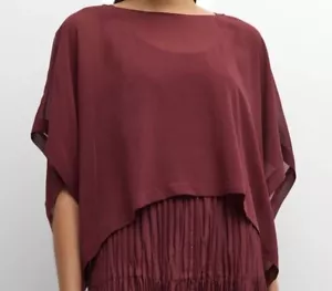 Eileen Fisher Sheer Silk Cape Poncho Wine Burgundy New Neiman Marcus - Picture 1 of 10