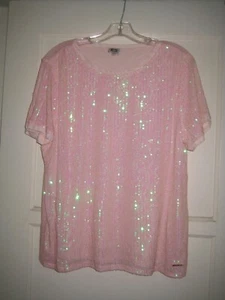 Schönes rosa Pailletten Top von Anne Klein - Größe L - Bild 1 von 3