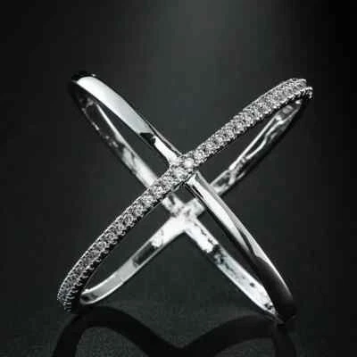 Кольцо-крест с искусственным бриллиантом 1,87 карата для подарков на День святого Валентина покрытие серебро 925 - Изображение 1 из 4
