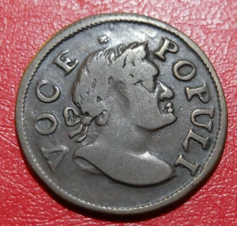 1760 USA VOCE POPULI 1/2P COLONIAL COIN, NO P, VF CIRCULATED CONDITION, LOT#190 Cover