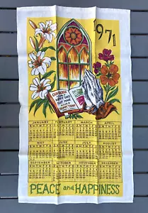 Vintage Leinen Kalender Geschirrtuch religiöses Thema Frieden & Glück 1971 - Bild 1 von 2