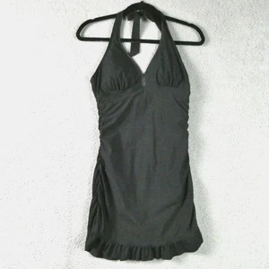 Assets by Spanx Swimsuit Womens Large Halter One Piece Skirted Ruched Dress - Picture 1 of 12