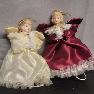 2 Vtg Joy Brite Tree Top Angel Lighted Ornament w Porcelain Head 5" Tall - Picture 1 of 10