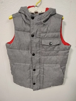 Old Navy Boys Puffer Vest Size M 8 Gray Red Hooded Zip Snap Front Winter - Image 1 of 4