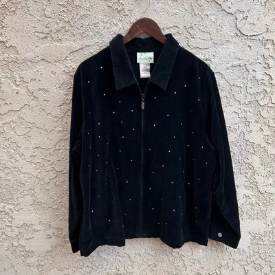 Quacker Factory Black Velvet Rhinestone Studded Zip Jacket Size 1X - Image 1 of 4