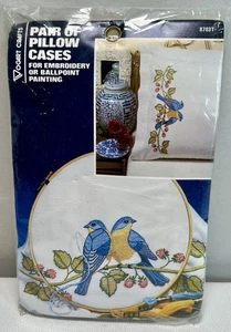 Bluebirds Pillowcase Pair for Embroidery Ballpoint Painting Vogart Crafts 8703T - Picture 1 of 5