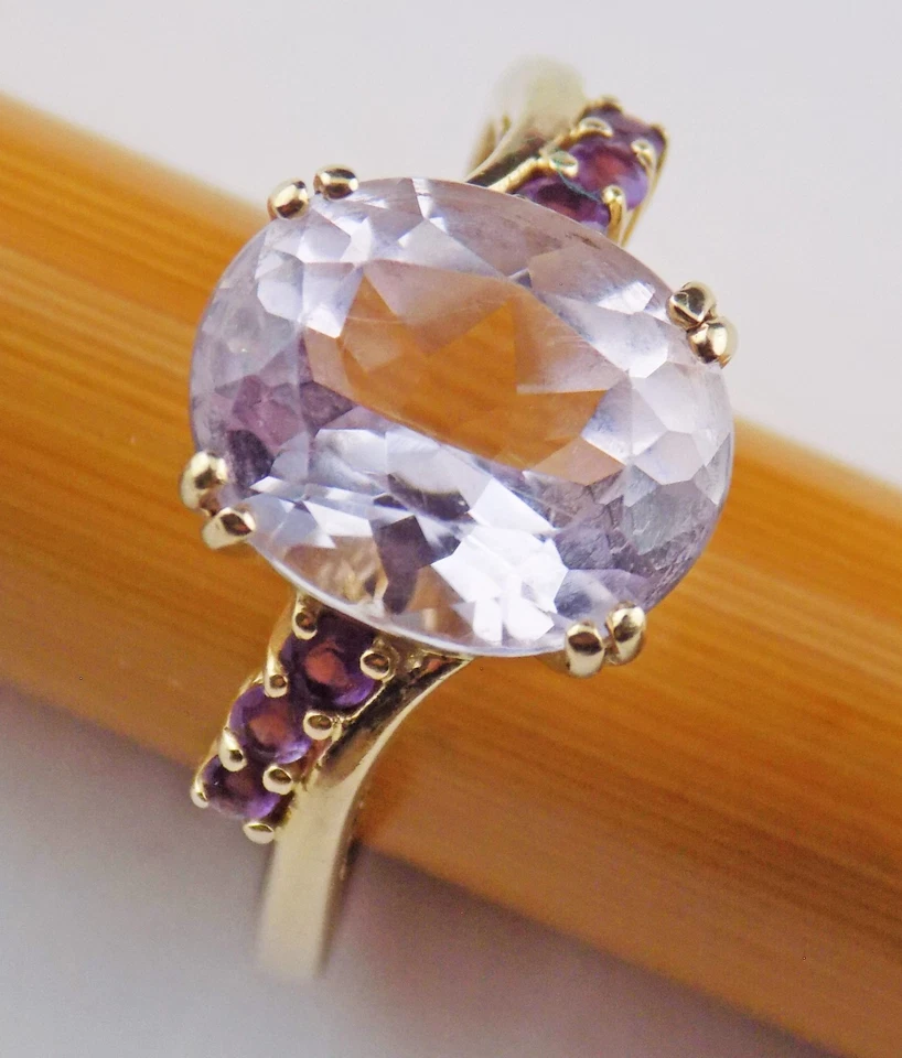 Anillo de cuarzo rosa oro 10K talla 8,5, CID 3,4 g, detalles amatista, Clyde Duneier Foto 1 de 4