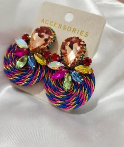 Vintage Multicolor Shiny Crystal Dangle Earrings for Women - Picture 1 of 3