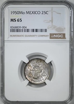 1950 Mo México 25C Centavos NGC MS65 Foto 1 de 4