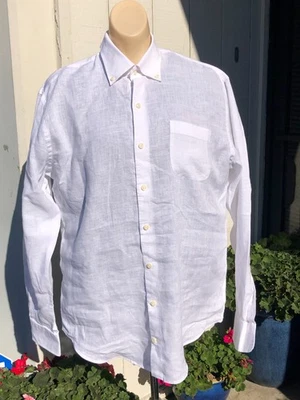 PETER MILLAR CROWN Long Sleeve Button Down Shirt LARGE Linen WHITE - Image 1 of 4