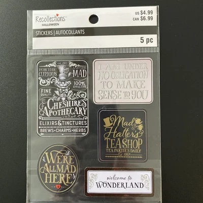 RECOLLECTIONS HALLOWEEN STICKER EMBELLISHMENT 5 PC ALICE'S ADVENTURES - Image 1 of 2