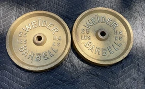 Rare Gold Weider Standard 1” Vintage Weight Plates Pair Of 25 Lb Weights - Picture 1 of 6