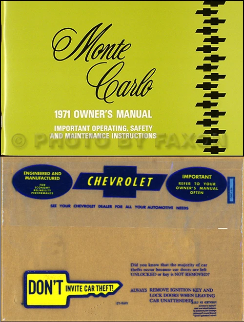 1971 Chevy Monte Carlo E Ss 454 Proprietari Manuale Con Busta Chevrolet 71 Guida - Immagine 1 di 1