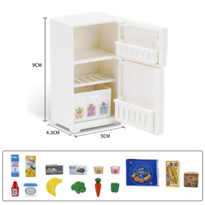 16PC Dolls House 1:12TH Scale Miniature White Refrigerator With Food Kitchen Set - Image 1 of 4