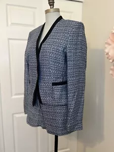 H&M Tweed Short Set Suit Blue White With Black Trim Size 14 - Picture 1 of 7
