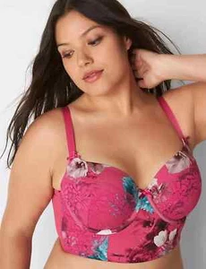 Cacique Longline leicht gefütterter Bügel Balconette BH rosa Blumen Fantasy 46D - Bild 1 von 4