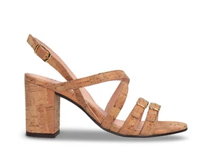 Vrouwen veganistische slingback hak schoenen natuurlijk duurzaam kurk open tenen - Picture 1 of 7