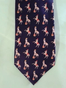 LEONARD PARIS Men's 100% Silk Necktie ITALY CIRCUS SHOW HORSE Navy Blue NWOT - Picture 1 of 3