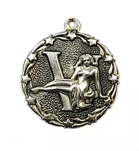 Vintage Sterling Silver Letter V with Woman Circle Charm - Picture 1 of 3