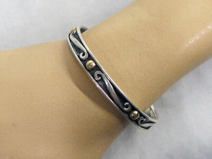 Retired JAMES AVERY 14K & STERLING SILVER MODERNIST BANGLE BRACELET - 34.2 grams - Picture 1 of 4