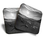 2 x Coasters (BW) - Swimming Underwater Dolphins Pod  #42810
