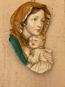 VTG MADONNA & CHILD WALL HANGING FIGURE RESIN RELIGIOUS PLAQUE ITALY 8" - Picture 1 of 4