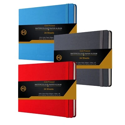 MS MY STATIONERY A5 Watercolour Sketchbook Cold Press 300gsm 100% Cotton Paper-24 Sheet Journal