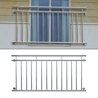 ERIS-CAR Balaustra francese ringhiera balcone 14 barre 184x90 cm supporto in acciaio inox