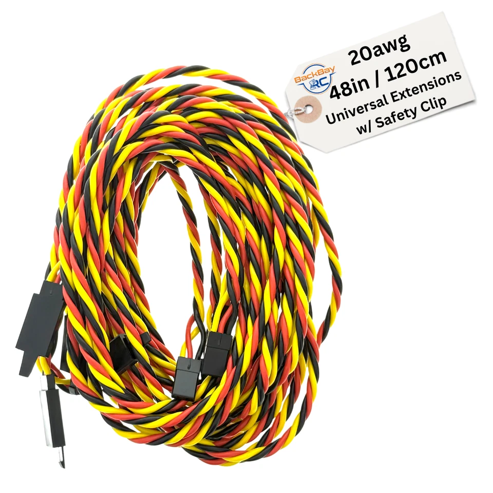 BackBayRC - 48in 20awg Universal (JR Futaba Compatible) Servo Extensions w/ Clip - Image 1 of 3