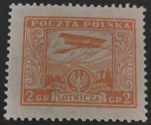 Poland: 1925 Airmail - Airplane over Warsaw 2 Gr. (Collectible Stamp). - Picture 1 of 1