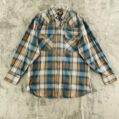 Auténtica Camisa Western Youngbloods a Presión Para Hombres L Marrón Azul A Cuadros Manga Larga Foto 1 de 4