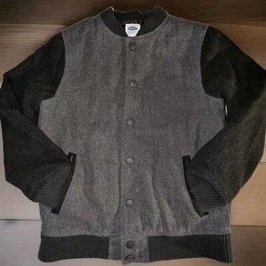 Old Navy Varsity Styled Jacket Unisex Kids Gray Black Standard Size L/G 10-12  - Picture 1 of 10