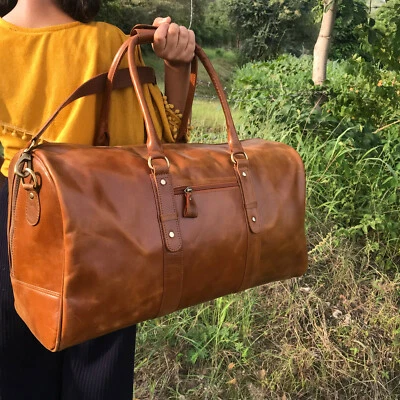 Bolso de Lona de Cuero, Regalo de Navidad para él,, Bolso de Viaje de Cuero Grande, Fin de Semana Foto 1 de 4