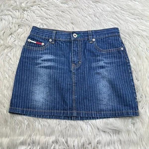 Vintage Tommy Hilfiger Women's Junior's 5 Striped Denim Mini Skirt Y2K - Picture 1 of 5