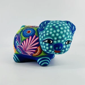 Mexikanische Volkskunst Keramik Tier Figur Bauernhof Schwein handbemalt Pfau hell - Bild 1 von 9
