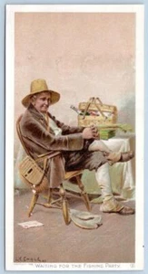TARJETA COMERCIAL VICTORIANA NEWSBOY PLUG TOBACCO 1892 "ESPERANDO LA FIESTA DE PESCA" - Imagen 1 de 2