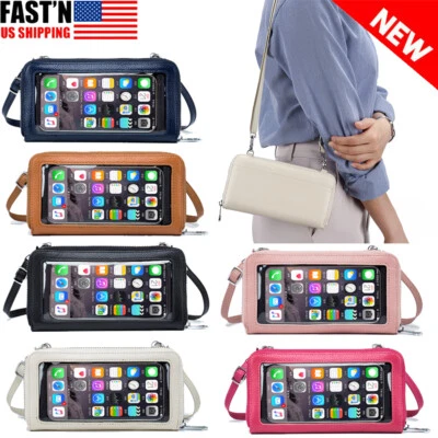 Women Leather Wallet Touch Screen Cell Phone Purse Crossbody Shoulder Strap Bag - Image 1 of 4