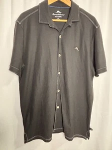 Tommy Bahama Island Zone Shirt Polo Large Tropicool Pique Camp Black NEW NWT - Picture 1 of 8