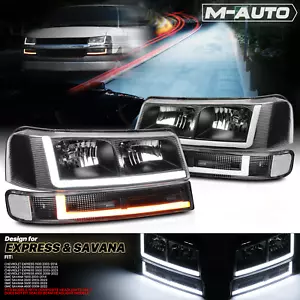 [BARRA DE LUZ LED DRL] Faro + parachoques negro con bombilla de 6000K para 03-23 Express/Savana - Imagen 1 de 12