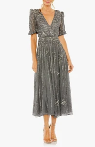 Mac Duggal Cocktailkleid Zinn Pailletten verziert Puffärmel Größe 18 - Bild 1 von 3