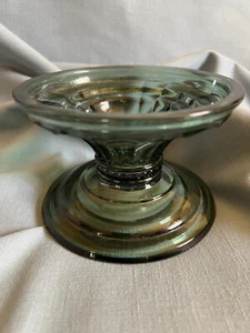 Green Pressed Glass Pedestal Jar Style Candle Holder Bath & Body Works NWT - Picture 1 of 3