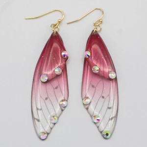 Pink Butterfly Dangle Earrings - Radiant Colorful Beautiful Buttefly Wings - Picture 1 of 8