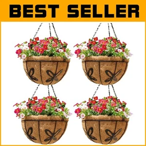 Rust-Resistant Metal Hanging Baskets 4-Pack - 14 Inch Planters for Outdoor Pl... - Picture 1 of 10