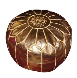 Moroccan Pouf Footstool Unstuffed Ottoman Poof Handmade Leather Genuine Gold - Picture 1 of 5