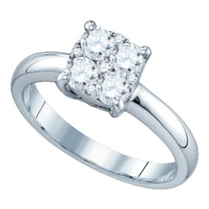 18kt White Gold Womens Round Diamond Cluster Bridal Wedding Engagement Ring - Picture 1 of 1
