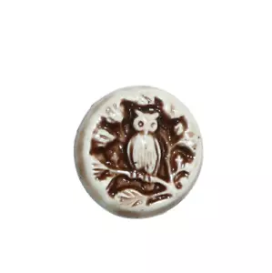 Adorable Little Tan Owl on Art Stone Shank Button 3/4" Ceramic Button with Owl - Picture 1 of 4