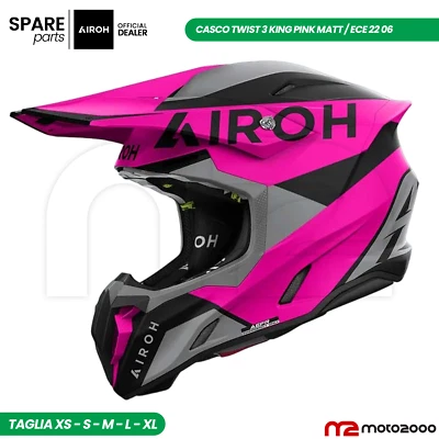 CASCO INTEGRALE AIROH TWIST 3 KING PINK MATT ENDURO OFF ROAD MX MOTOCROSS