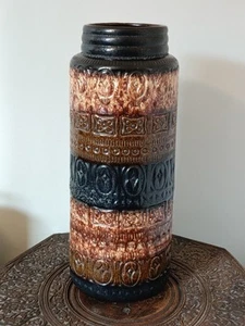 Vintage West German Bodenvase 289-41 schwarz braun gelb geprägt groß Lava MCM - Bild 1 von 15